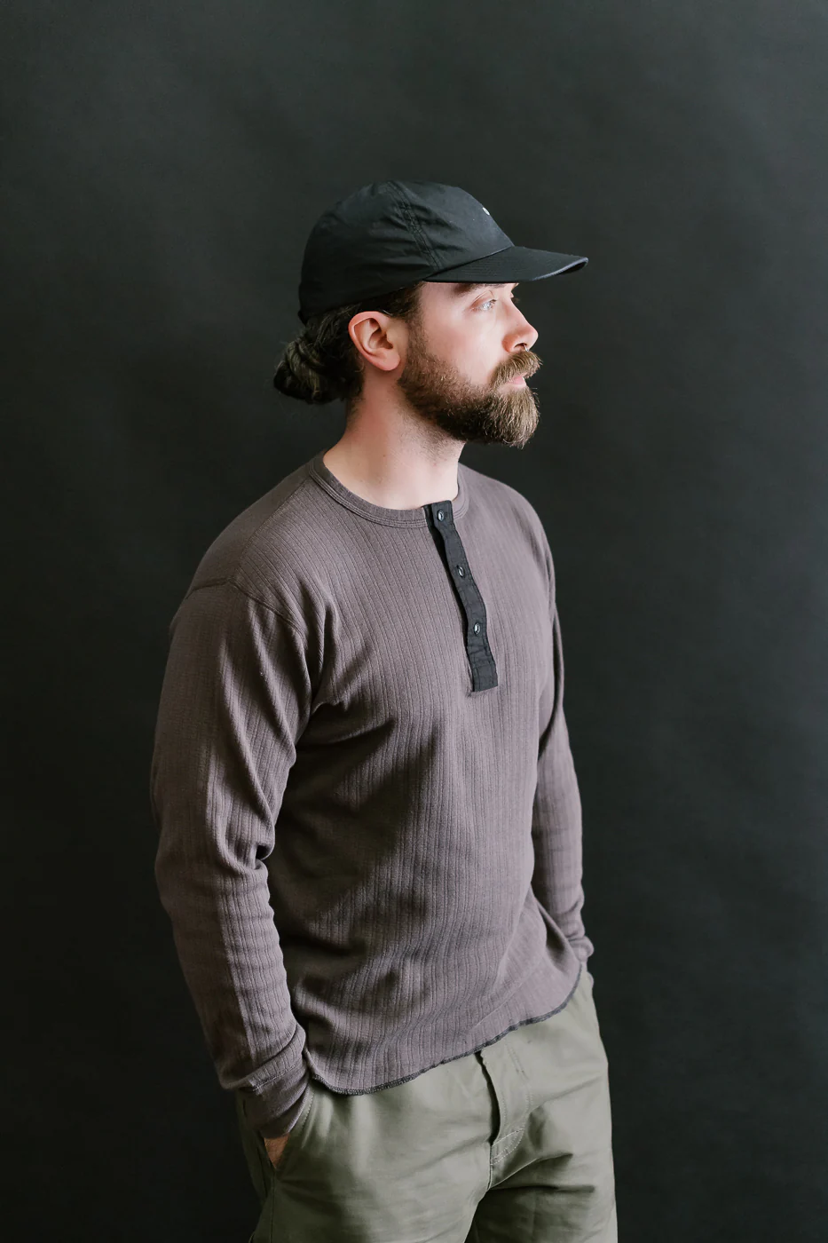 LRH1038 - Smooth Drop Needle Rib Knit Henley - Classic Black - Image 10
