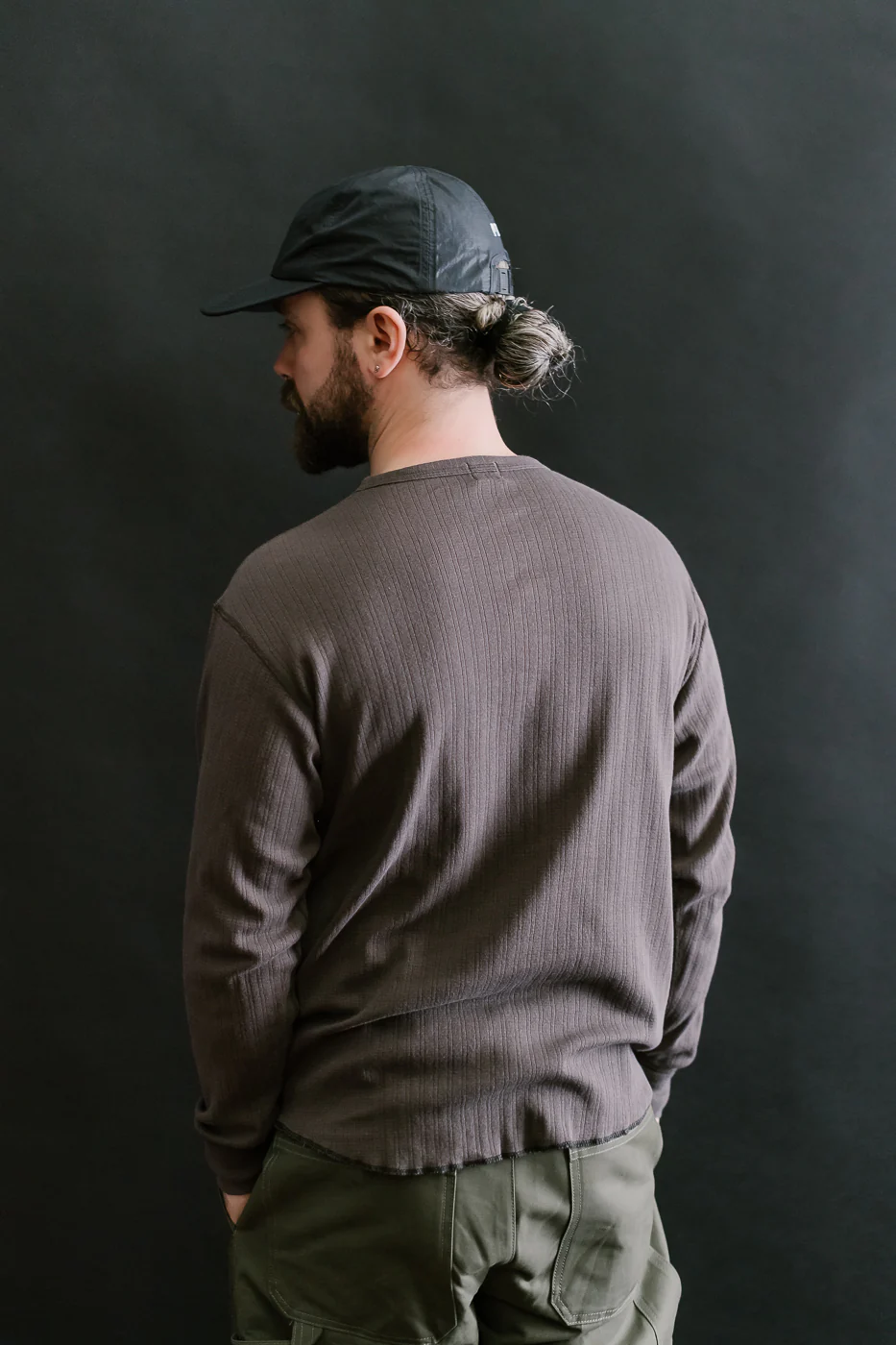 LRH1038 - Smooth Drop Needle Rib Knit Henley - Classic Black - Image 12