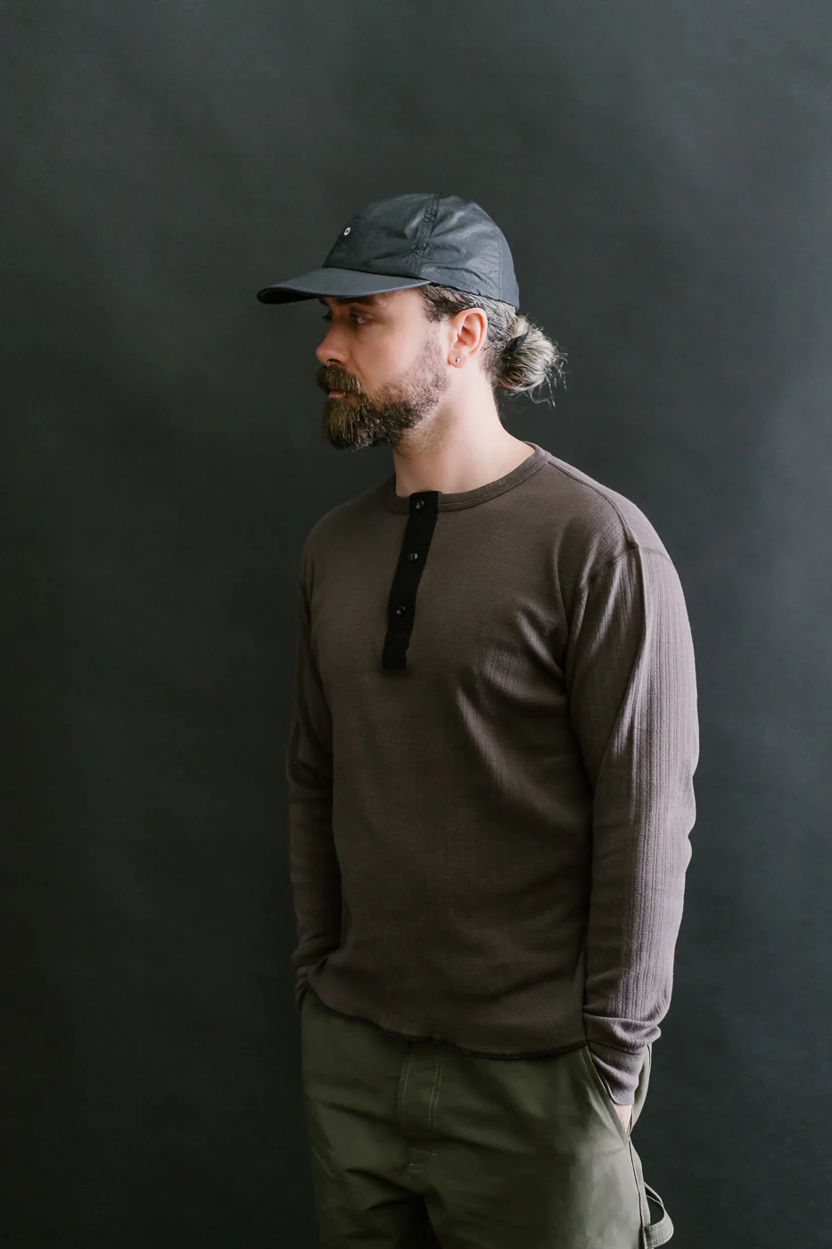 LRH1038 - Smooth Drop Needle Rib Knit Henley - Classic Black - Image 13