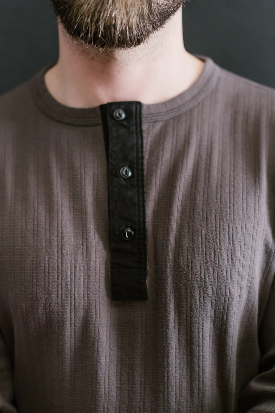 LRH1038 - Smooth Drop Needle Rib Knit Henley - Classic Black - Image 15