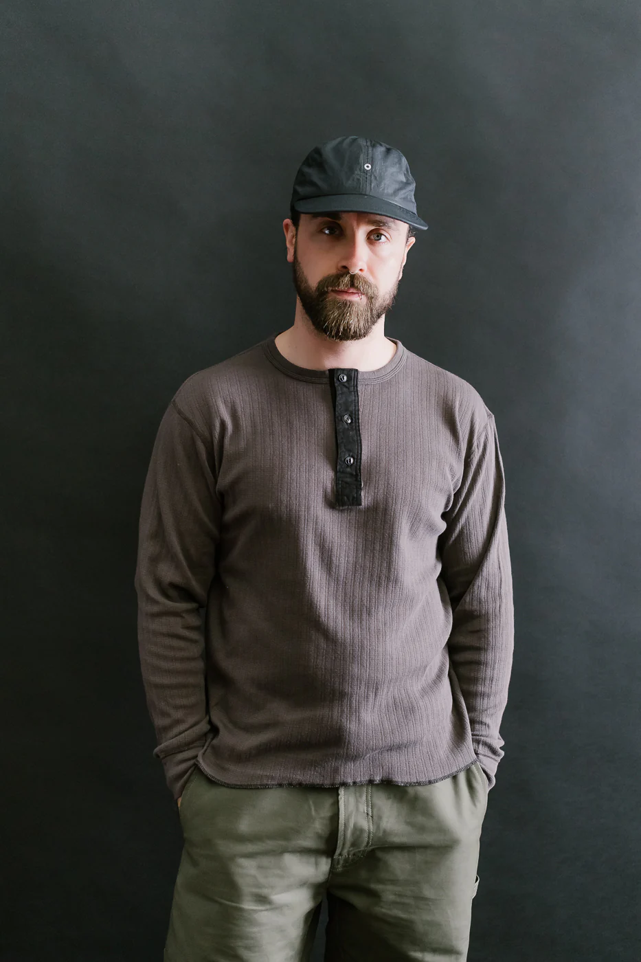 LRH1038 - Smooth Drop Needle Rib Knit Henley - Classic Black - Image 9