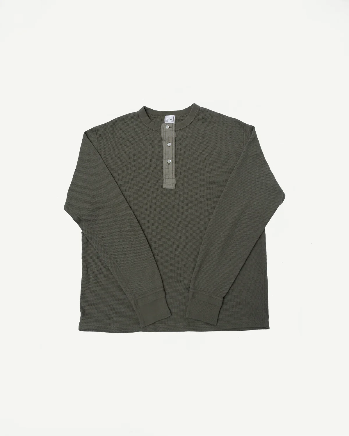 LRH1041 - Supima Long Sleeve Honeycomb Knit Henleyneck Thermal - Army Olive
