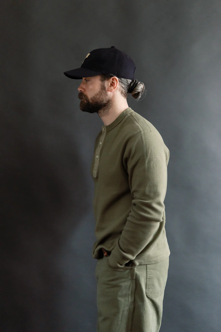 LRH1041 - Supima Long Sleeve Honeycomb Knit Henleyneck Thermal - Army Olive - Image 13