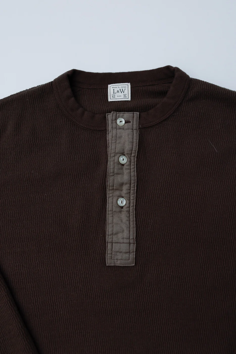 LRH1041 - Supima Long Sleeve Honeycomb Knit Henleyneck Thermal - Oak Brown - Image 2