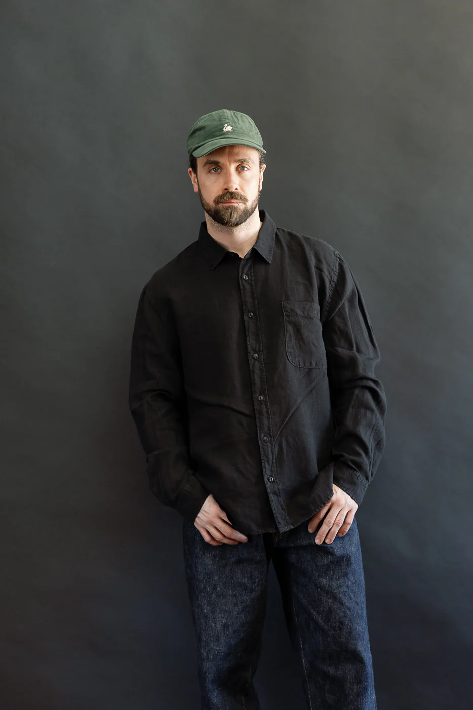 SHIRT20LI.99 - Organic Linen Long Sleeve Shirt - Black - Image 13