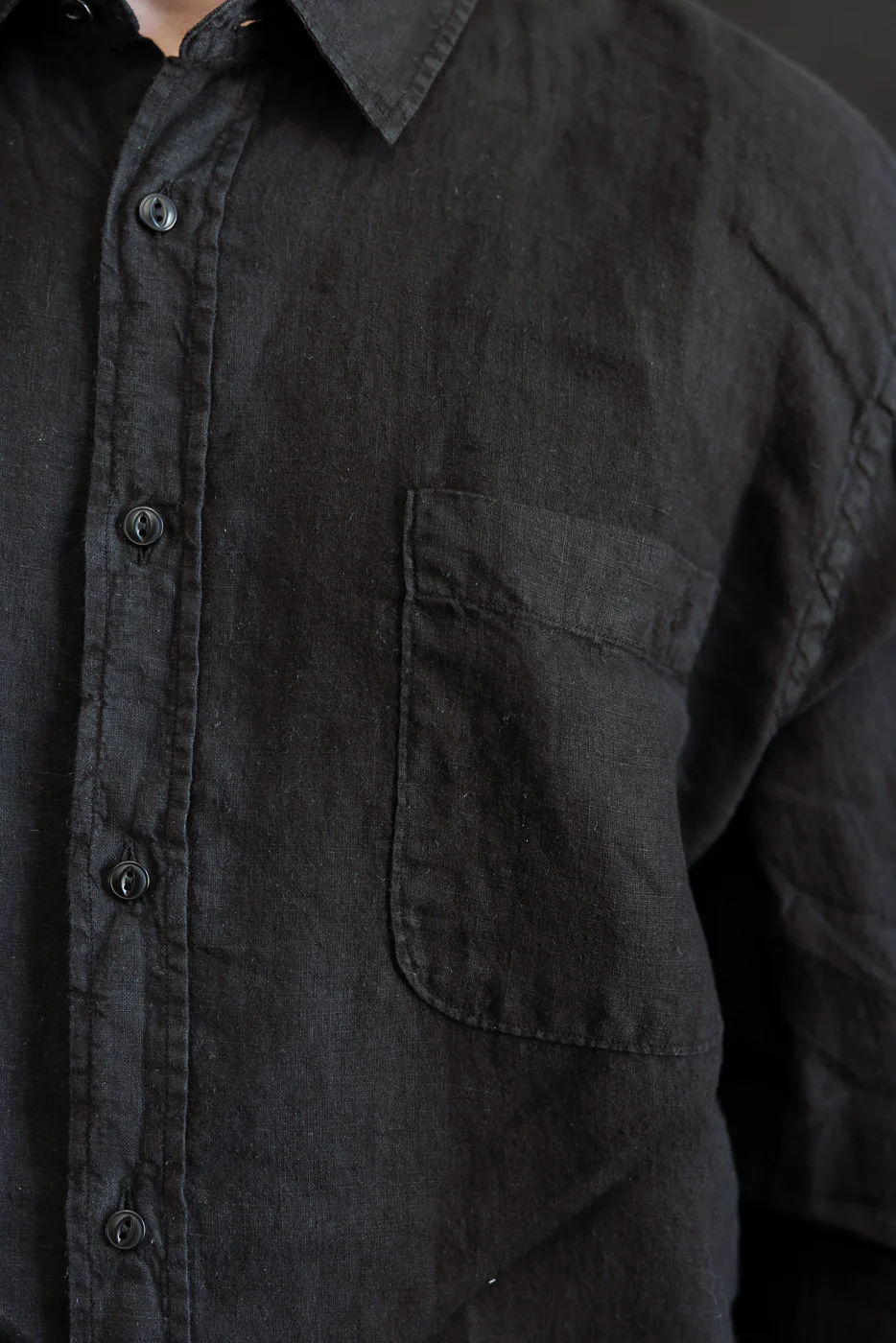 SHIRT20LI.99 - Organic Linen Long Sleeve Shirt - Black - Image 14