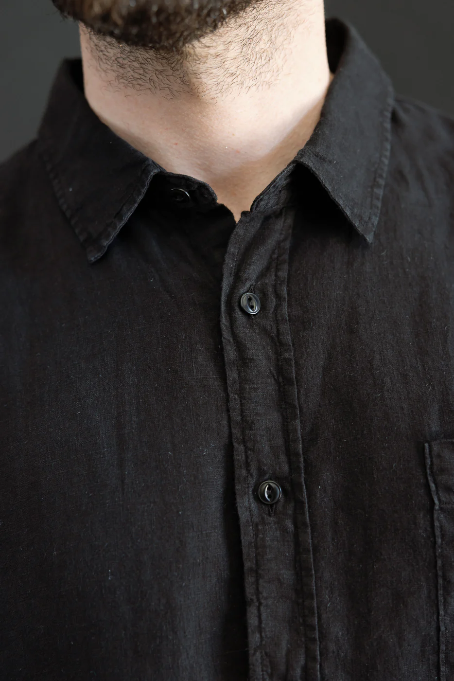 SHIRT20LI.99 - Organic Linen Long Sleeve Shirt - Black - Image 15