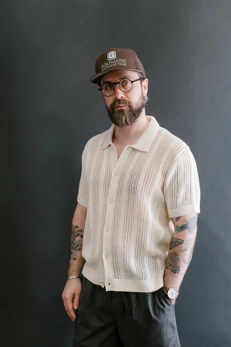 Short Sleeve Mesh Stripe Knit Shirt - Ecru - Image 14