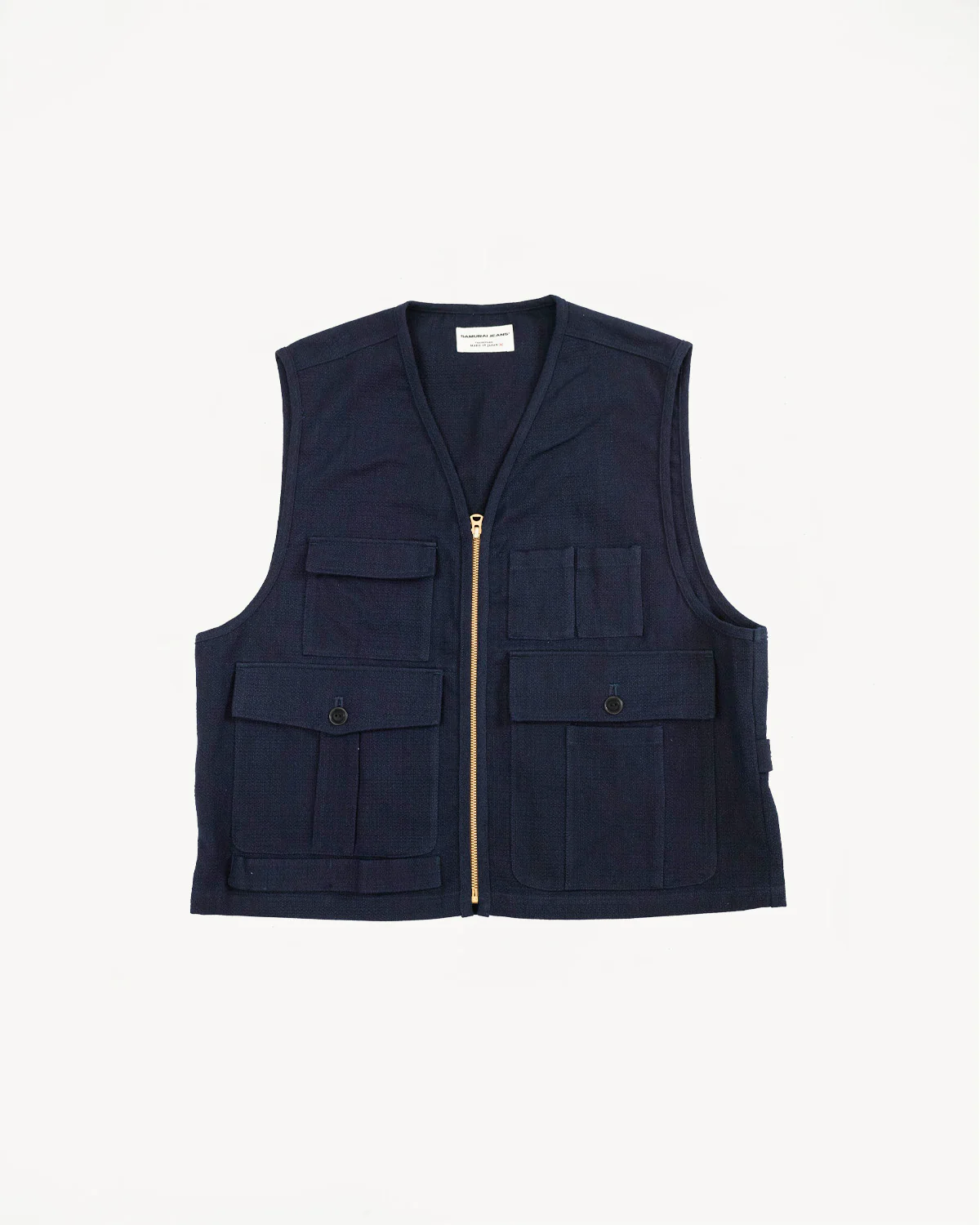 SJVT24-AK - 'Aimadara' Spotted Mixed Field Vest - Natural Indigo