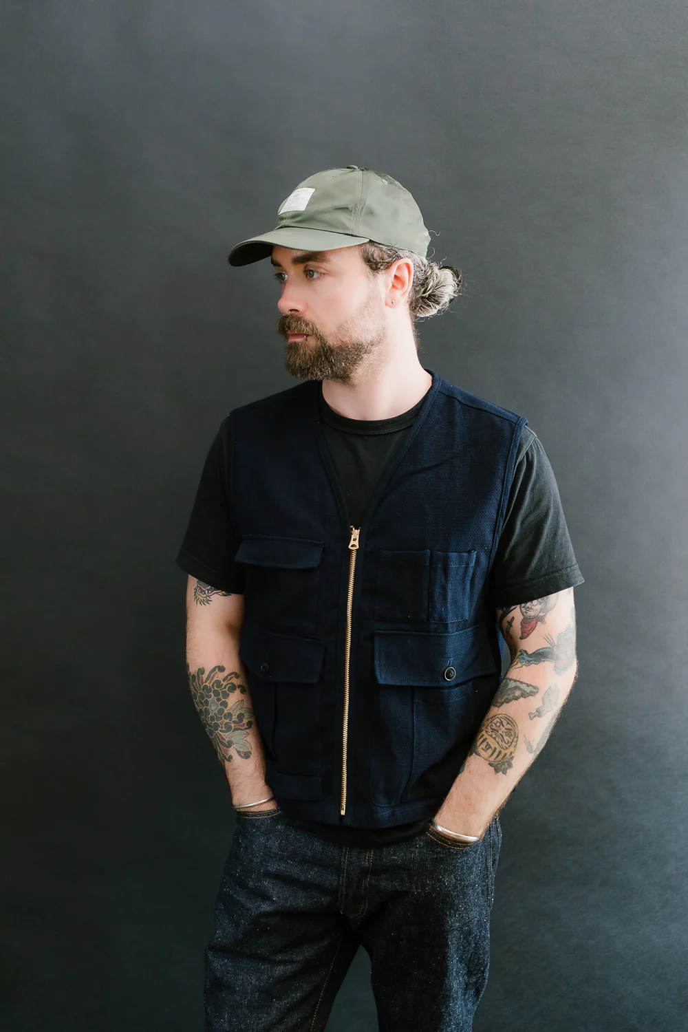 SJVT24-AK - 'Aimadara' Spotted Mixed Field Vest - Natural Indigo - Image 14