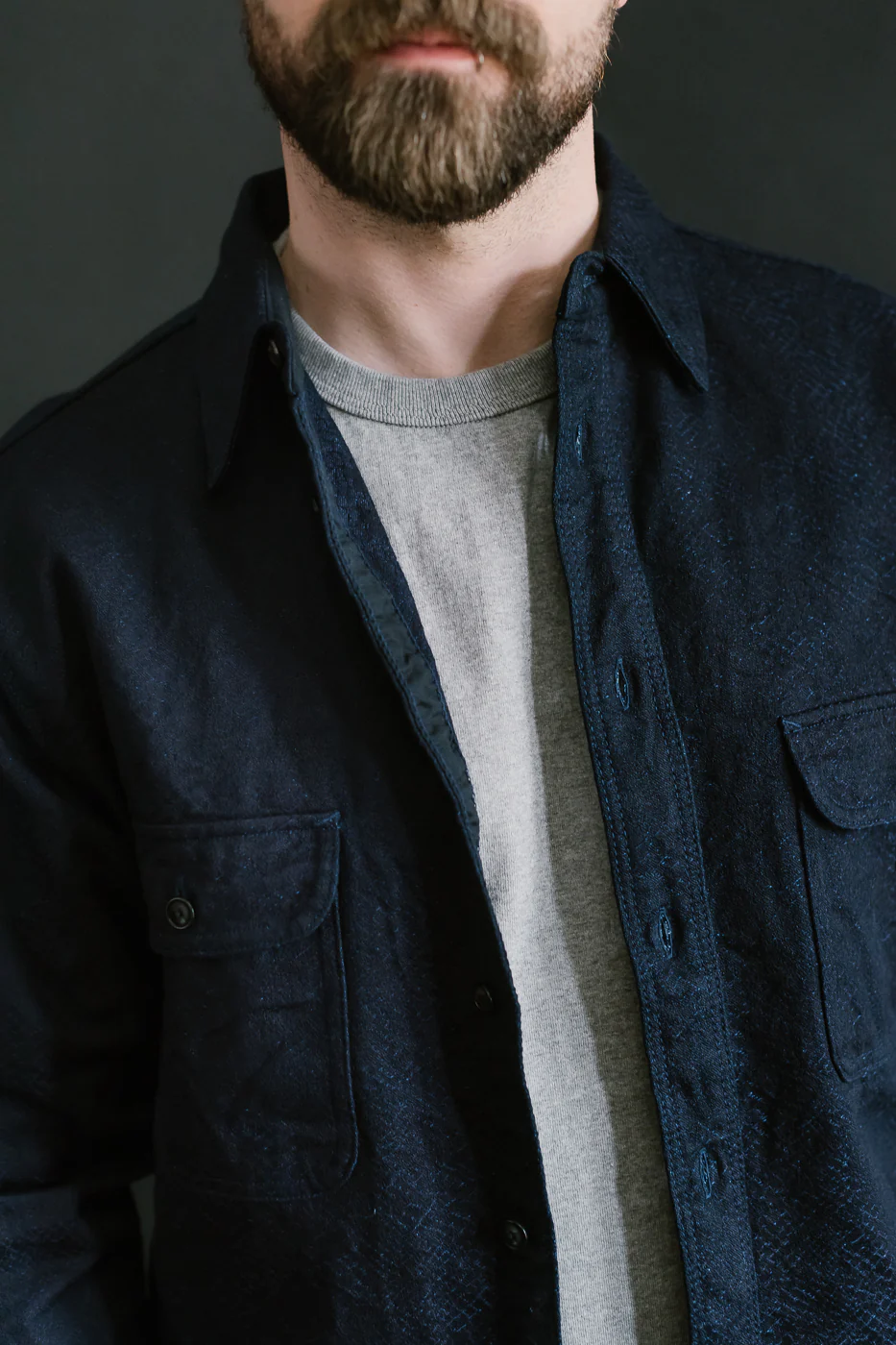SSN25-01W - Snake Jacquard Work Shirt - Indigo - Image 19