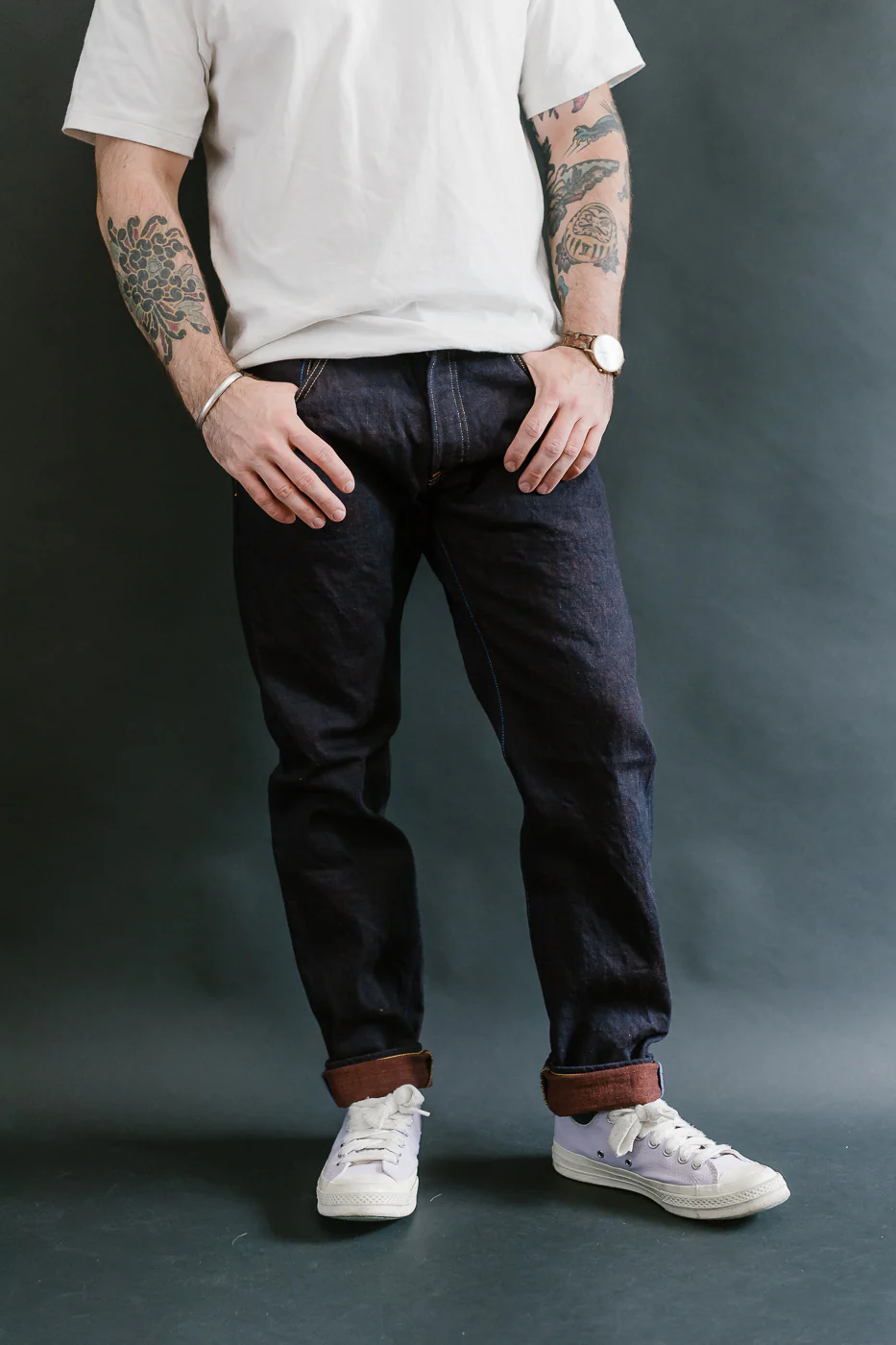 TNK202KH - 14.5oz "KAKISHIBU" Selvedge Indigo x Persimmon - High Tapered - Image 10