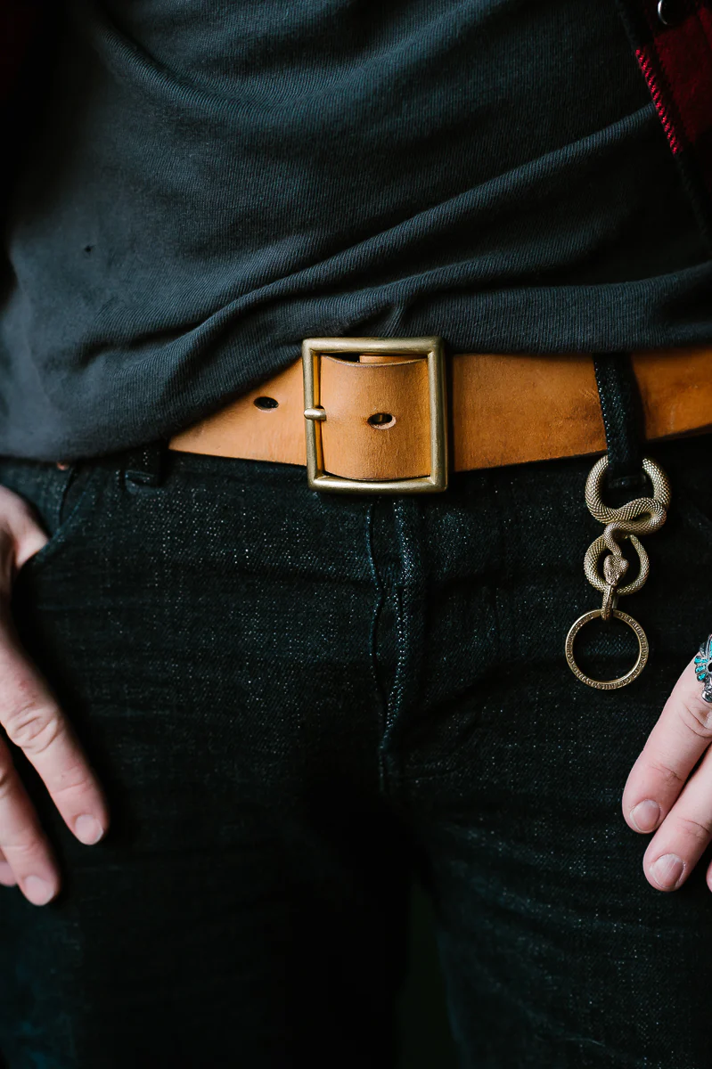 Vintage 1.75" Brass Buckle Leather Belt - Natural - Image 10