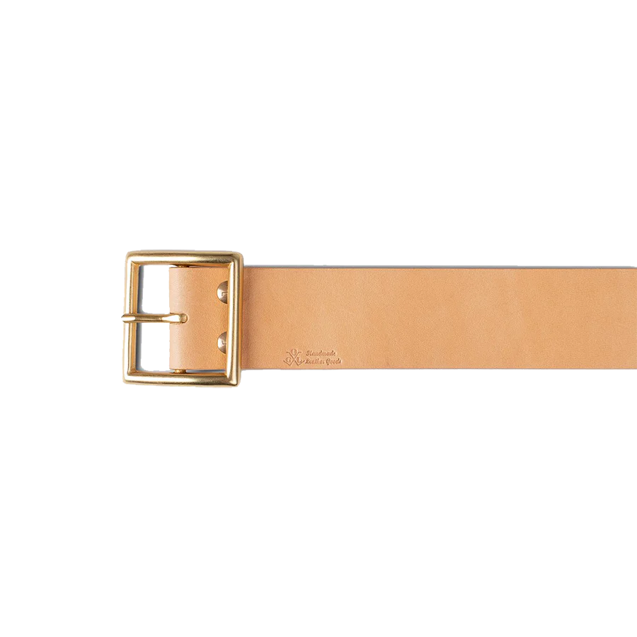 Vintage 1.75" Brass Buckle Leather Belt - Natural - Image 5