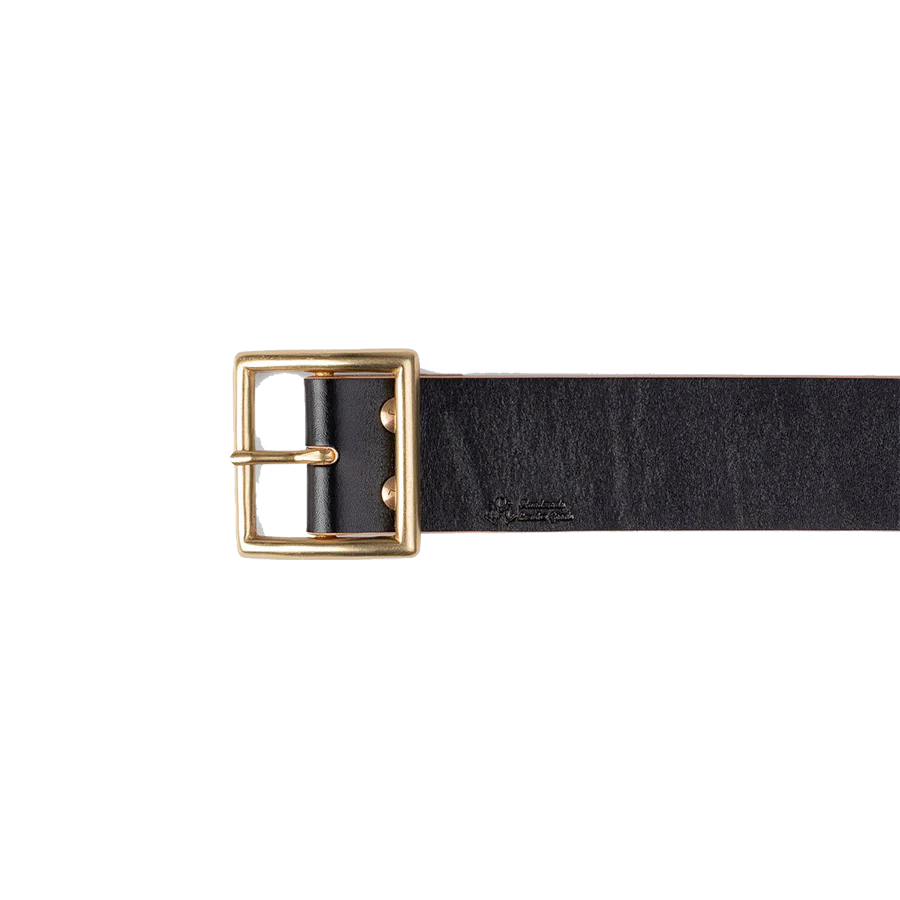 Vintage 1.75" Brass Buckle Leather Belt - Hand-Dyed Black - Image 3